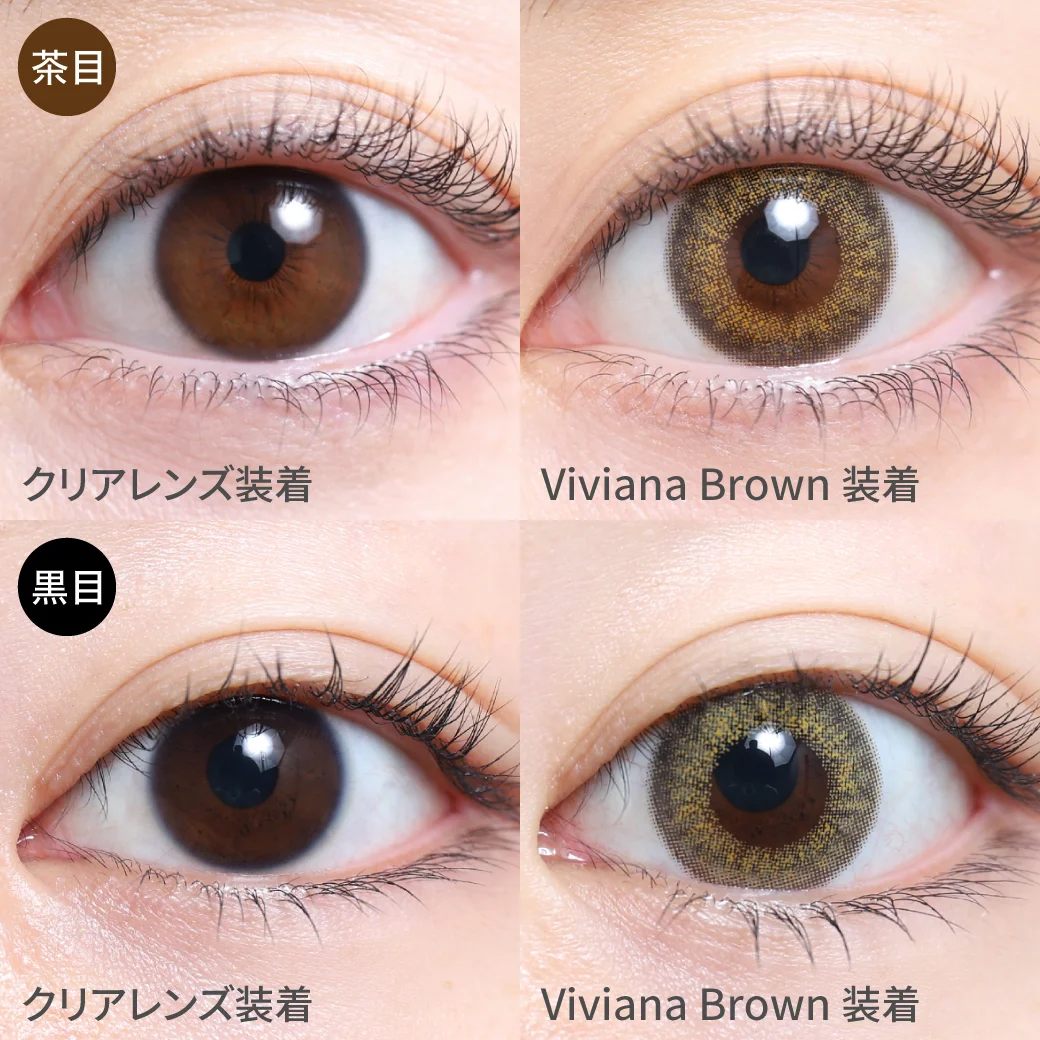 ヴィヴィアナブラウン茶目黒目着用画像 黒目と馴染むグレーふちで存在感のある大人系ハーフEYEに｜カラコン ワンデー