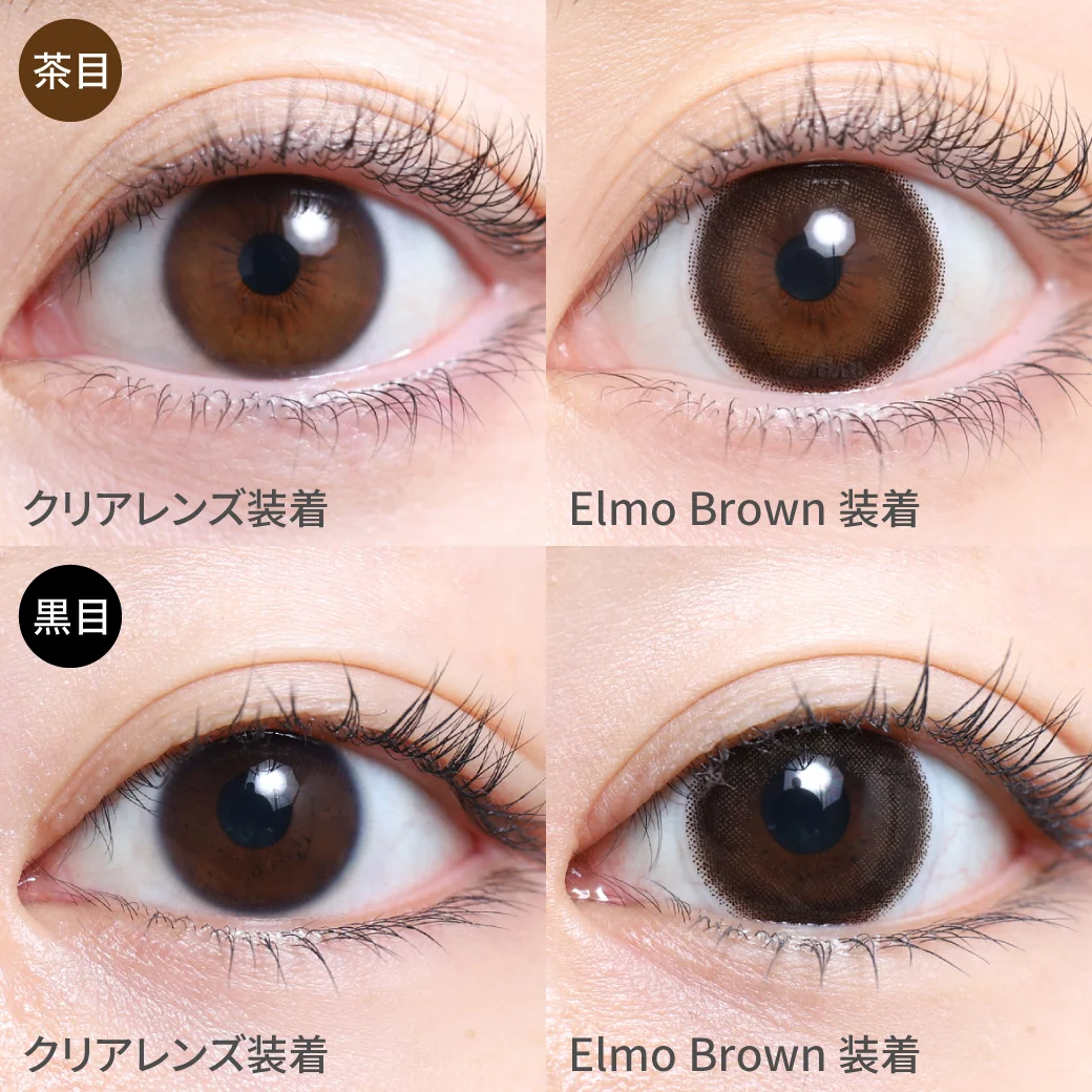 エルモブラウン茶目黒目着用画像 瞳のトーンUP+じゅわっと盛りで デイリー使いに最適♪