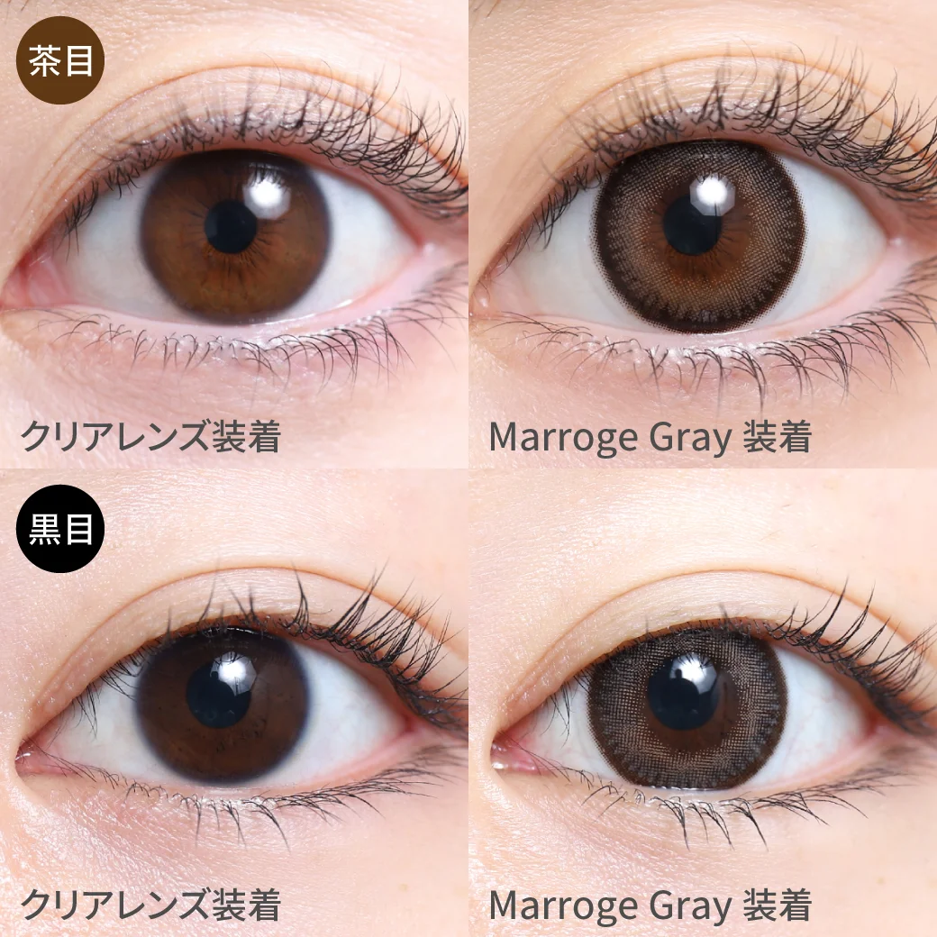 マロージュグレー茶目黒目着用画像 クールになりすぎない馴染むチャコールグレーで落ち着いた瞳に