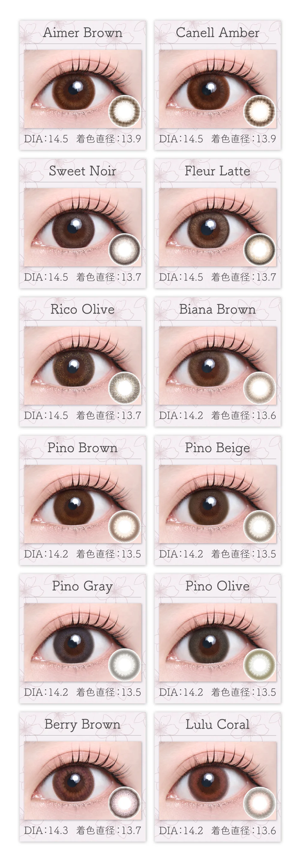 1DAYナチュラルタイプカラコンのレンズ一覧1