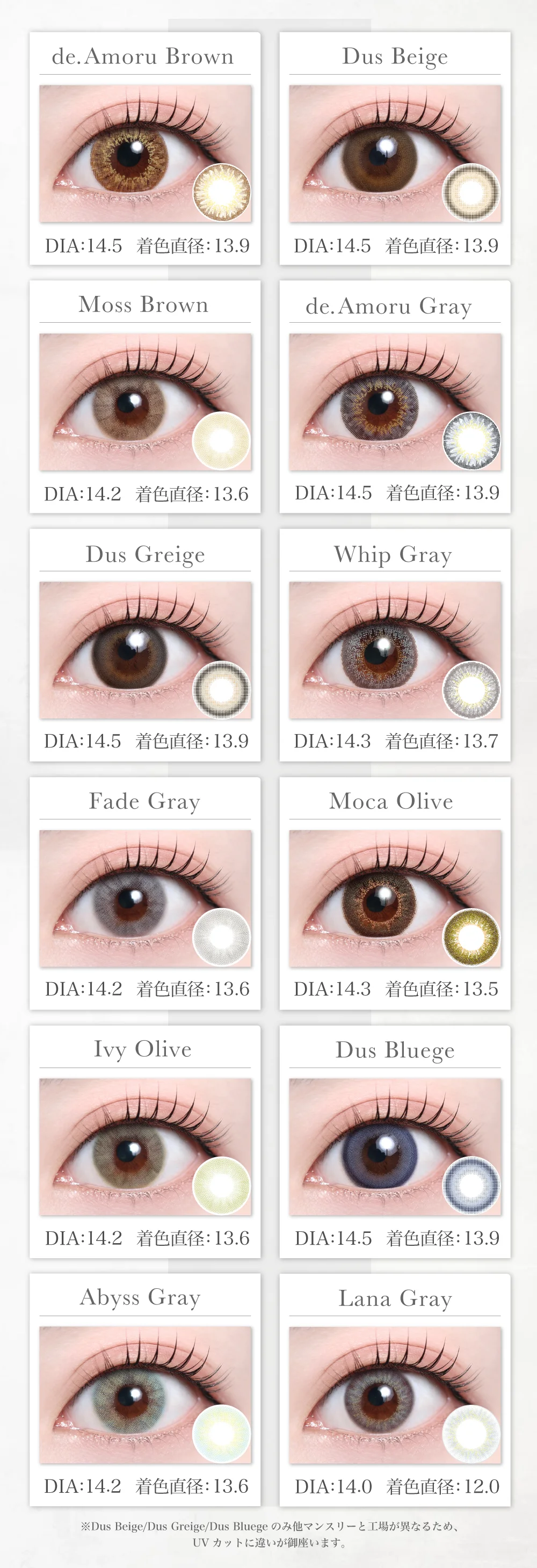 1MONTHハーフタイプカラコンのレンズ一覧