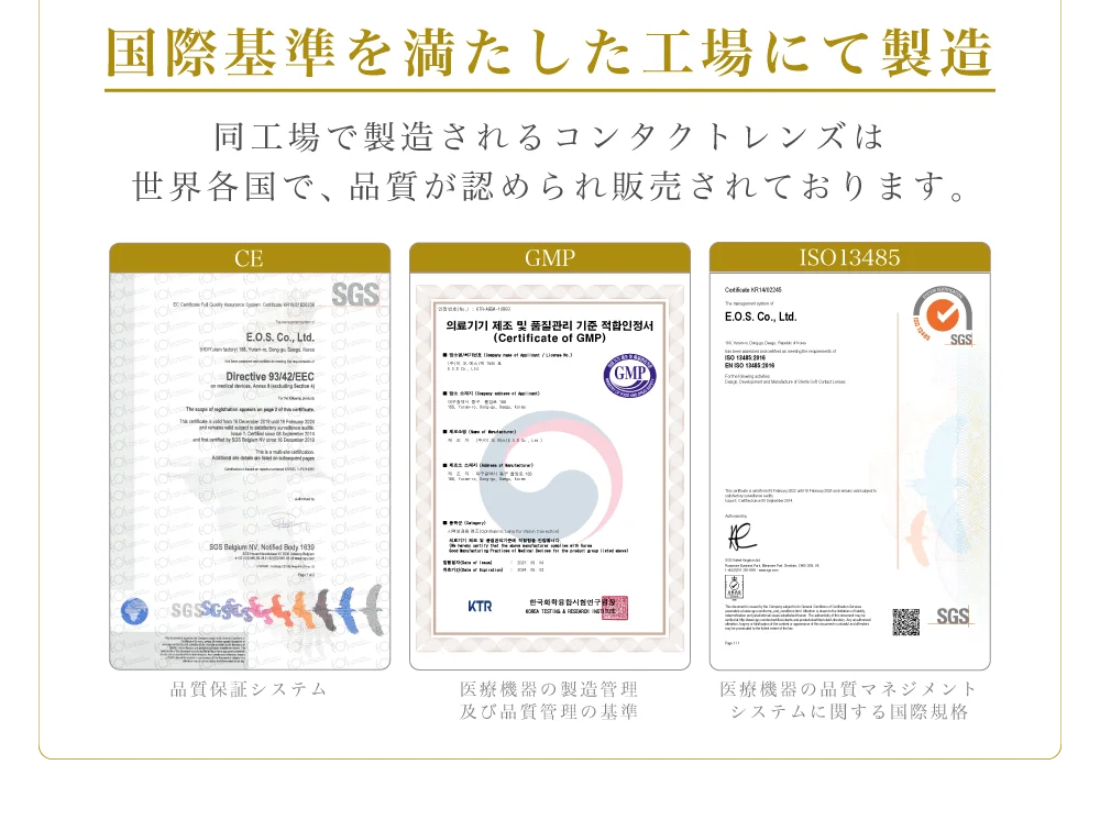 国際基準を満たした工場にて製造)同工場で製造されるコンタクトレンズは世界各国で、品質が認められ販売されております。