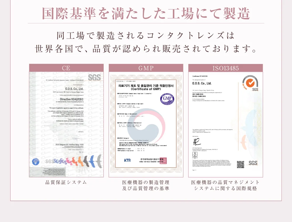 国際基準を満たした工場にて製造)同工場で製造されるコンタクトレンズは世界各国で、品質が認められ販売されております。
